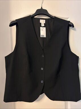 H&M Fully Lined Classic Black Button-Front Vest